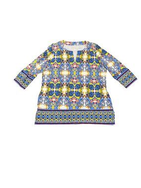 Coolibar UFP 50+ 3/4 Sleeve Tunic Shirt Top Geometric Print Boho Multicolor XL